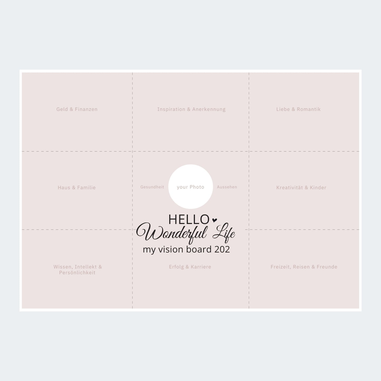 Vision Board Set – DIN A2 Vorlage + 9 Stickerbögen + Anleitung zur Zielsetzung
