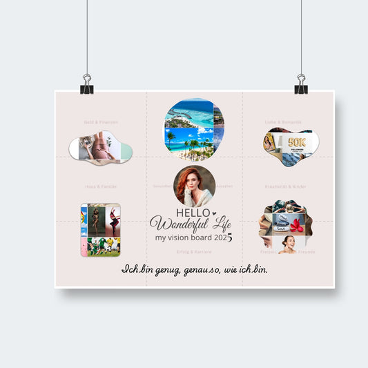 Vision Board Set – DIN A2 Vorlage + 9 Stickerbögen + Anleitung zur Zielsetzung