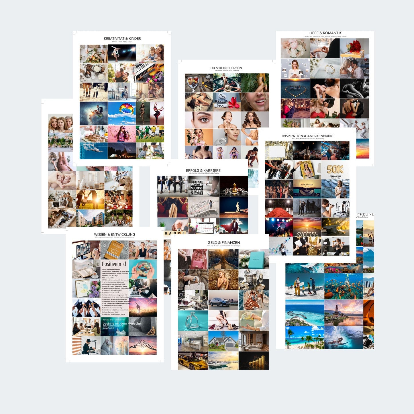 Stickerbögen Vision Board – 9er-Set mit 141 Bildern & 22 Affirmationen